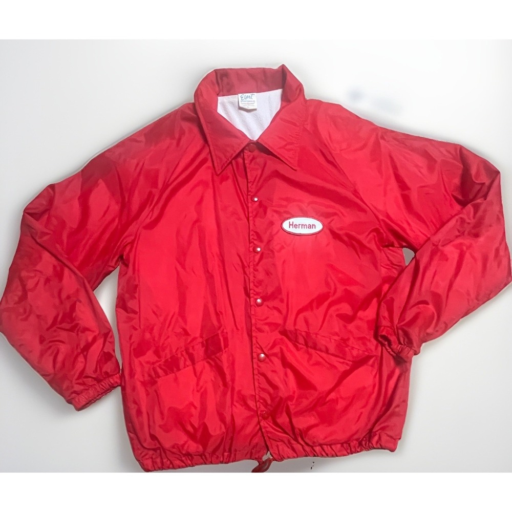 Vintage Ebert | Ross Truck Line Salina KS Nylon Coach Jacket L Red Herman Patch